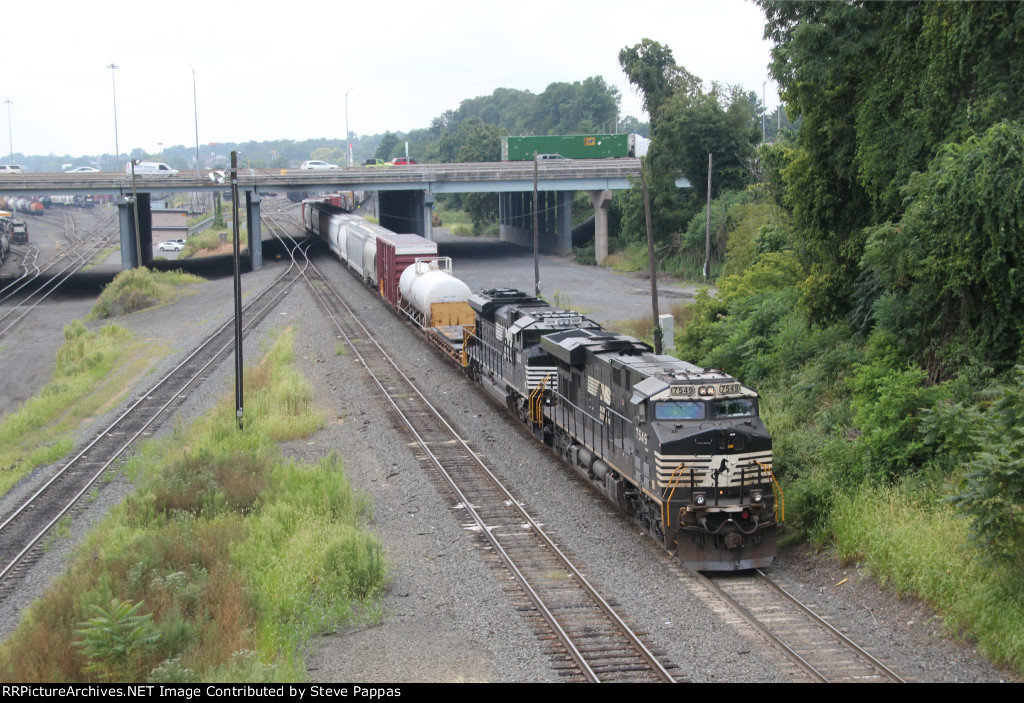 NS 7549 leads train 15T out of Enola yard